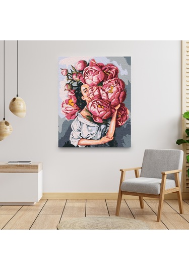 Sayılarla Boyama Seti 40 x 50 CM Tuval Şasesine Gerili Çiçekli Kadın