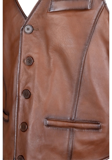 Tamer Tanca Erkek Hakiki Deri Taba Yelek Deri Mont 1042 Y01 Erk Derı Yelek Sk24/25 Taba Zıg Taba