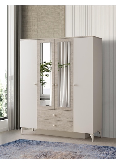 Petra 4 Kapaklı Aynalı Elbise Dolabı Gardrop 160x55x200