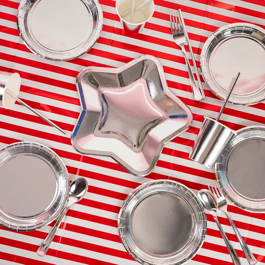 Törenler İçin Tek Kullanımlık Gümüş Metalik Sofra Takımı 318022509 100 adet