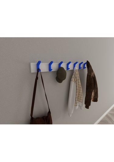 Hepsi3boyutlu Modern Duvar & Kapı Kanca Askılık - 7 Adet Mavi Kanca Askılık - Model No : 2 Mavi