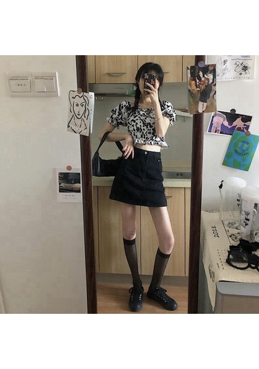 Koyu Mavi Yaz Retro Basit Yüksek Bel Kot Etek Kadın Evaze Elbise Moda Yarım Uzunlukta Rahat Kısa Kot Pantolon Etek Koyu Mavi