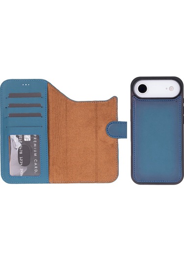 Bloomcase Magic Wallet Midnight Blue Hakiki Deri İphone Uyumlu 17air 6.5" Cüzdanlı Telefon Kılıfı Mavi