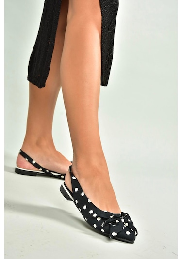 Fox Shoes H726809004 Siyah Puantiye/beyaz Kumaş Kadın Babet Siyah Puantiye/beyaz-kumaş