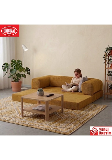 Pleasant K180x90 Sünger Kanepe Modüler Kadife Kumaşlı Koltuk Hardal
