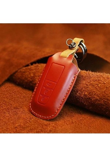 Tongxida Toyota Araba Uyumlu Sığır Derisi Anahtar Koruyucu Kapak Kılıfı Üç Anahtar Versiyonu Kırmızı 2 Adet