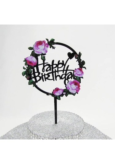 Happy Birthday Resimli Pleksi Ayna Pasta Süsü 16cm