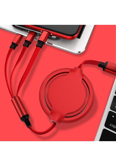 3.5a Sıvı Silikon 3'ü 1 Arada Usb - Usb-c / Type-c 8pin Mikro Usb Geri Çekilebilir Veri Syn Şarj Kablosu Kırmızı