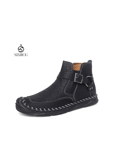 Şık, Gündelik, Yüksek Bilekli, El Yapımı Erkek Bilek Botları Siyah