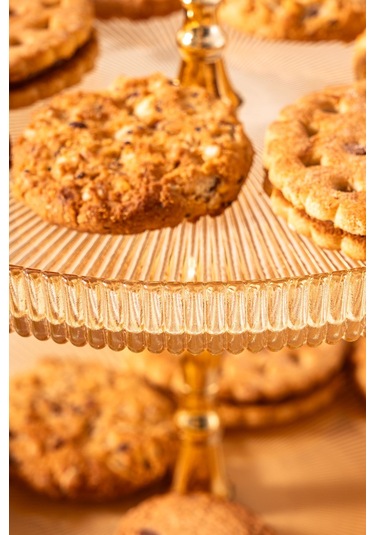 Mest Lüsterli 2 Katlı Cam Pasta Tabağı 21 Cm Lüsterli