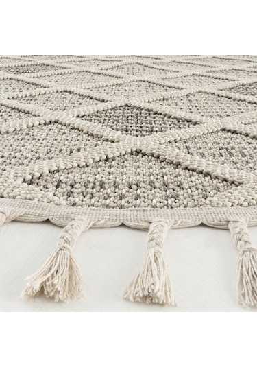 Cool Halı Bress 1411 Krem Kolay Kullanım Hav Toz Vermez Hasır Dokulu Bukle Örgü Modern Yuvarlak Halı