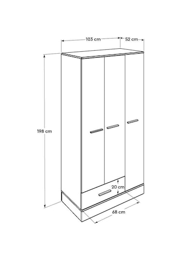 adoremobilya Base Genç Odası 3 Kapılı Tek Çekmeceli Gardırop-Italyan Meşe / Be