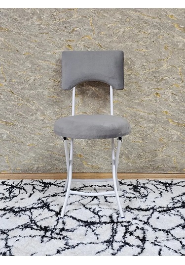 Beyaz Boyalı Katlanır Tabure - Kamp Sandalyesi - Sandalye - Mutfa Çok Renki