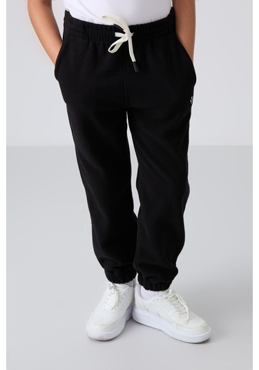 Tommy Life Siyah Kalın Yumuşak Dokulu Standart Fit Nakışlı Polar Erkek Çocuk Eşofman Alt - 11220 Siyah