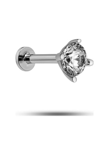 925 Ayar Gümüş Rodyumlu Minimal 4 Mm Tek Taş Tragus Piercing Küpe Gümüş