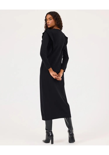 Scl Kadın Fırfır Detaylı Triko Elbise 10002421711016 Siyah