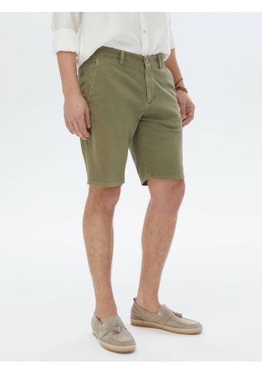 Kip Haki Dokuma Slim Fit Casual Pamuk Karışımlı Bermuda Çok Renkli