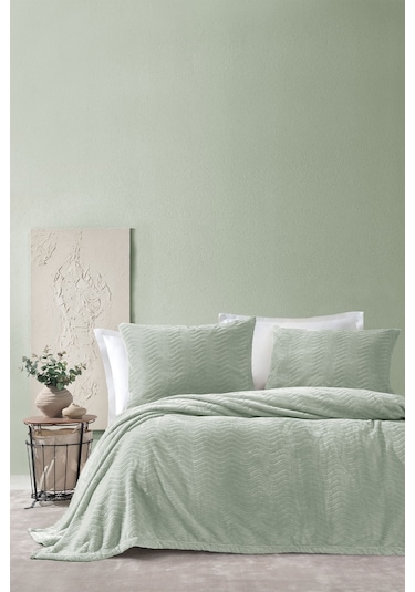 Yataş Dazel Çift Kişilik Battaniye Yatak Örtüsü Seti 240x225 CM - Adaçayı Yeşil