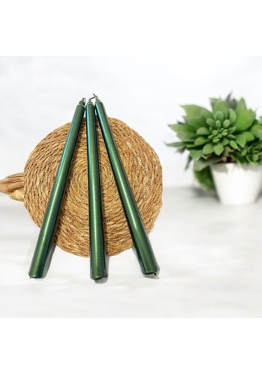 Denic 3 lü Metalik Yeşil  Şamdan Mum Konik Mum