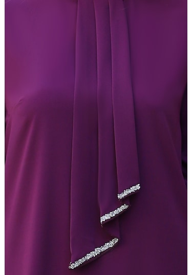 Işıltı Taş Detaylı Büyük Beden Tesettür Takım Mor