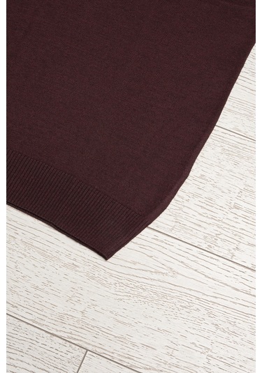 V Yaka Battal Büyük Boy Yünlü Kolsuz Triko Süveter Bordo