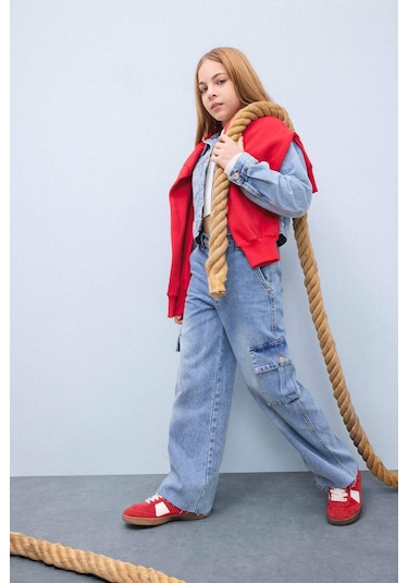DeFacto Kız Çocuk Wide Leg Kargo Geniş Bol Paça Pamuklu Jean Pantolon D7089A825SPNM39 Mavi DeFacto Kız Çocuk Wide Leg Kargo Geniş Bol Paça Pamuklu Jean Pantolon D7089A825SPNM39 Mavi