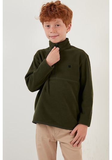 Lela Yumuşak Dokulu Fermuarlı Dik Yaka Şardonlu 2'Li Paket Çocuk Polar 5905002S2 Haki-Siyah