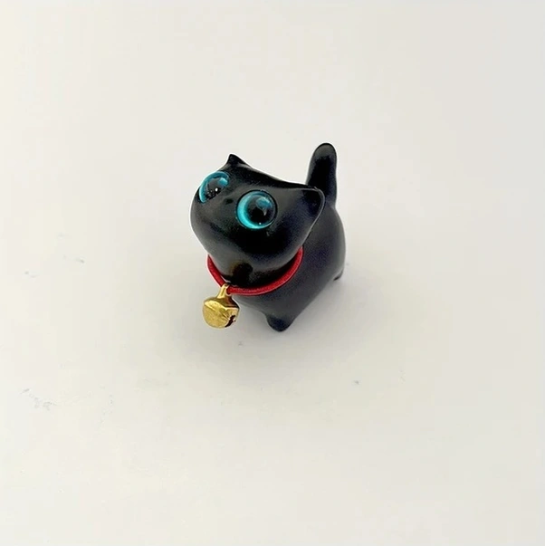 Trendooze Gaojunshop01 Ahşap Siyah Yavru Kedi Figürü, Mavi Gözler, Çanlı Ev Dekorasyonu Hediye