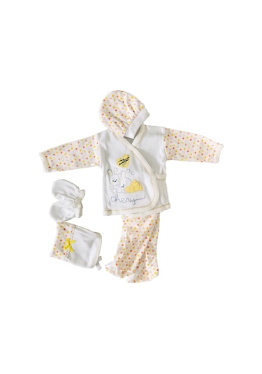 Bambino Sarı 5li Hastane Çıkışı Yenidoğan Zıbın Seti %100 Pamuk Sarı