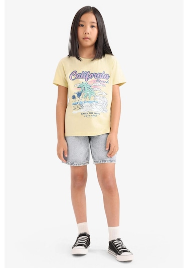 DeFacto Kız Çocuk Bisiklet Yaka Baskılı Kısa Kollu Tişört E0351A825SMGN654