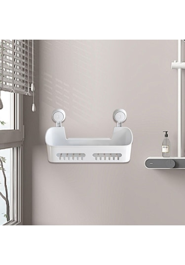 Homyl Depolama Sepeti Duş Rafı Drenaj Delikli Çok Fonksiyonlu Beyaz