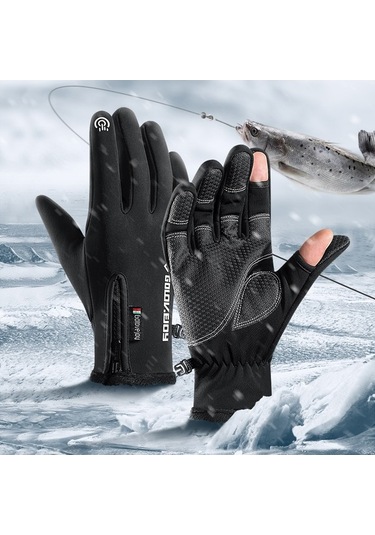 Pazly Kışlık Balıkçılık Eldivenleri, Parmak Delikli, Su Ve Rüzgar Geçirmez Polar Eldiven