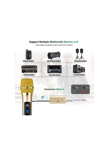 Kablosuz Çift Dinamik Mikrofon Sistemi Şarj Edilebilir Alıcı Altın 1 Mikrofon