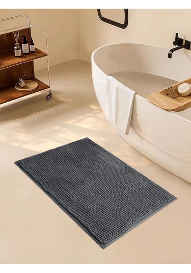 Vkemall Koyu Gri Banyo Paspası 40x60cm - Süper Emici Yumuşak Mikrofiber - Kayma Engeli - Kolay Temiz - Banyo Kuru Koruyucu Koyu Gri