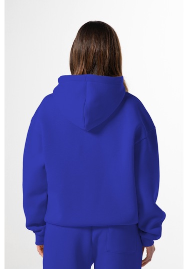 Flaw Nakışlı Zip Hoodie-28830 Saks Mavi