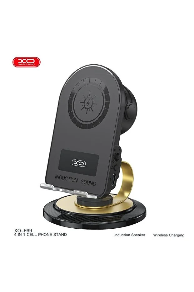 Xo-f69 4 İn 1 Cep Telefonu Standı - Bluetooth Hoparlör Ve Kablosuz Şarj Bir Arada Siyah
