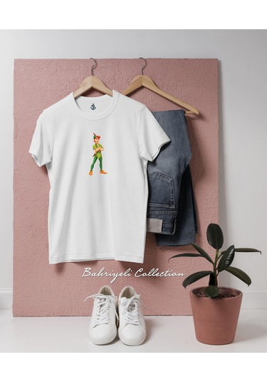 Oversize Peter Pan Art İllustration Tasarımlı Unisex T-shirt Beyaz