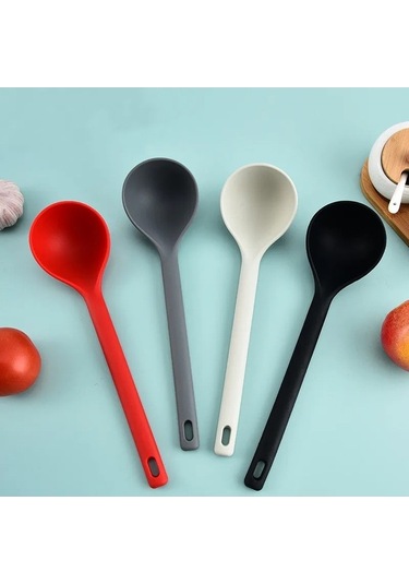 Novahub Black Büyük Kalın Silikon Kaşık Ramen Erişte Kepçe Uzun Sap Çorba Kaşığı 30x8.3cm Cn Black