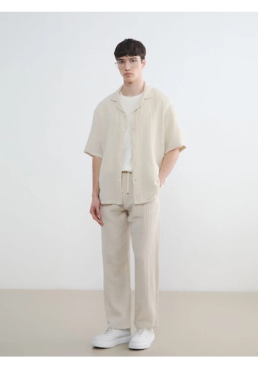 Lc Waikiki Bej Loose Fit Müslin Erkek Gömlek