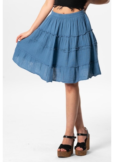 Benan Beli Lastikli Kısa Yazlık Müslin Etek İndigo İndg-indigo İndigo