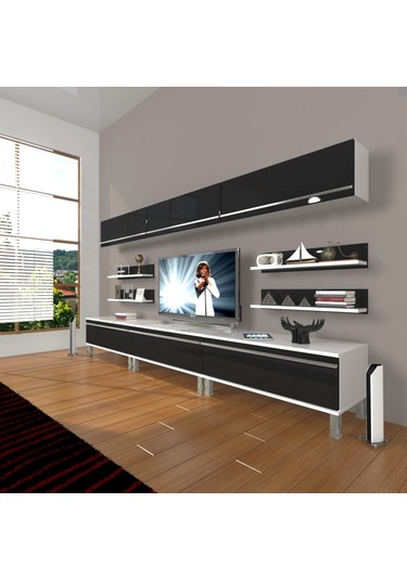 Decoraktiv Eko 8y Mdf Krom Ayaklı Tv Ünitesi Tv Sehpası Beyaz - Siyah