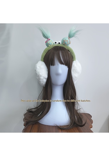 Elmpaly Yeşil Kadın Kışlık Sevimli Tüylü Kulaklık Sıcak Rüzgar Geçirmez Kulak Koruyucu