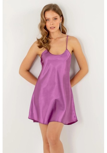 Faryanight Saten İp Askılı Şık Mini Gecelik Orkide Çok Renkli
