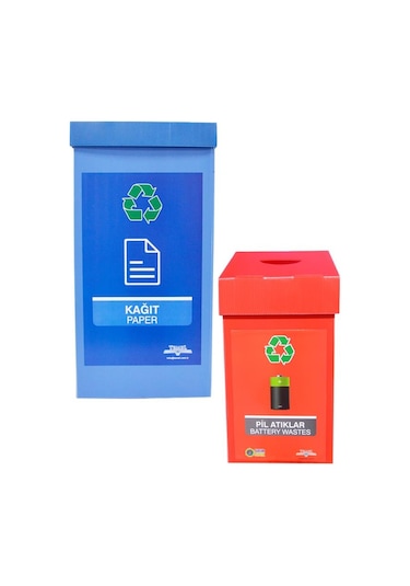 Geri Dönüşüm Kutusu Atık Kutusu Kağıt Ve Atık Kutusu Pil 2li Set