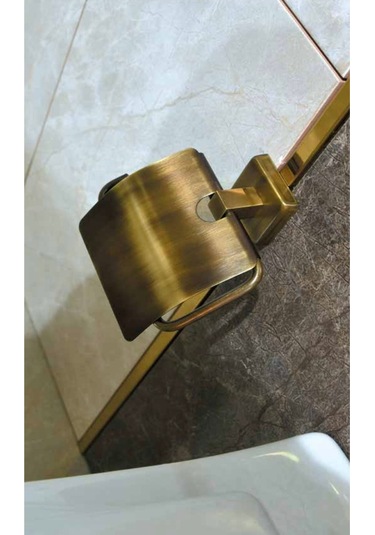 İsaoğlu Yapı Antik Gold Kapaklı Tuvalet Kağıtlığı Pirinç Kaliteli Materyal Gold