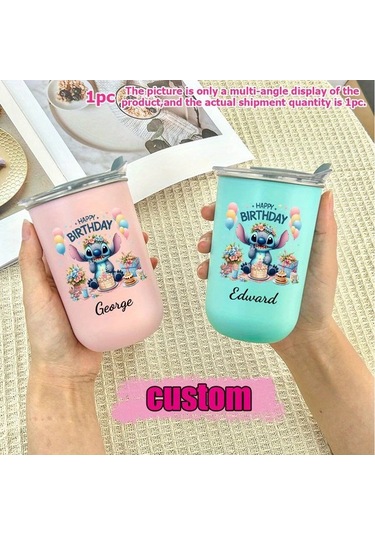 Honeybeeshop Pembe Stitch Kisisellestirilmis Termos Ozeli Isimli Baskili Hediyelik Pembe