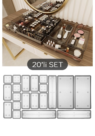 Meleni Home 20 Parça Modüler Dolap Düzenleyici - Saklama Kutusu Çekmece İçi Organizer Siyah