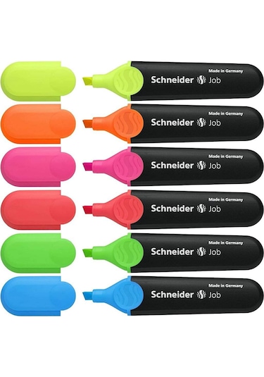 Schneider Neon Canlı Renk Fosforlu Kalem 6'lı Set Çok Renkli