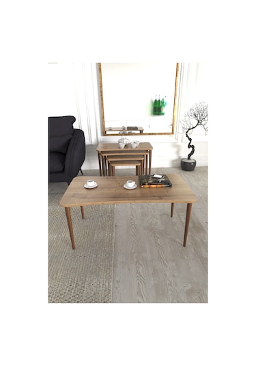 Aleyna 5li Orta Sehpa ve Zigon Sehpa Ahşap Ayaklı Sehpa – Ceviz