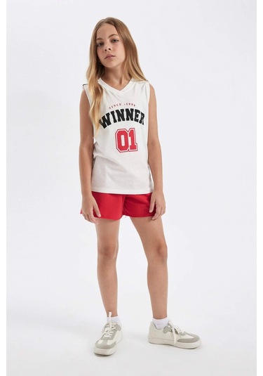 Defacto Kız Çocuk Dokuma Etiketli Şort D0907A824HSRD117 Kırmızı